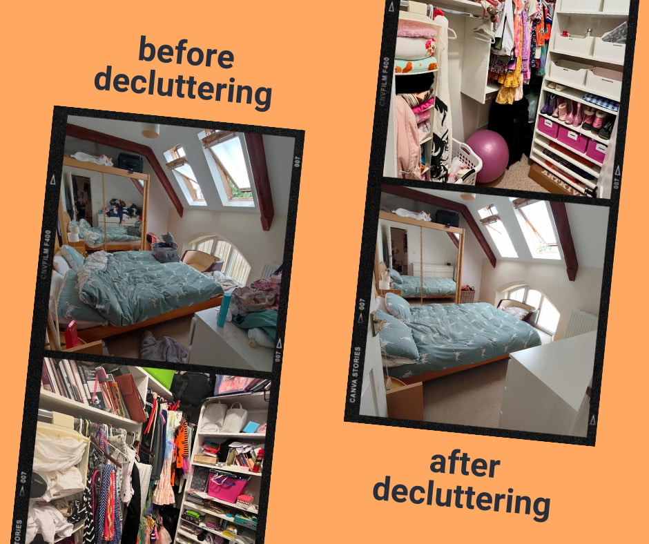 Before and After Decluttering. Collage