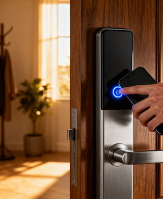 Smart lock installation on a Boston brownstone door