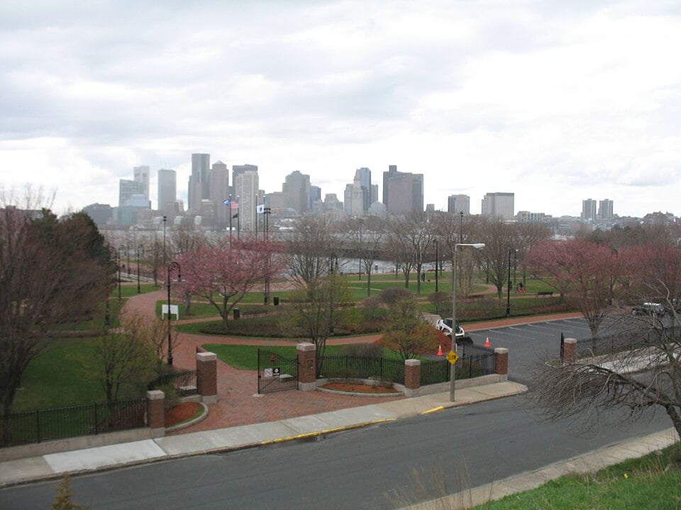 Piers Park in East Boston with Boston skyline views